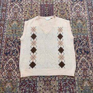 VTG 80s 90s Rob Winter Mens Beige Argyle V Neck Sleeveless‎ Sweater Vest Size L